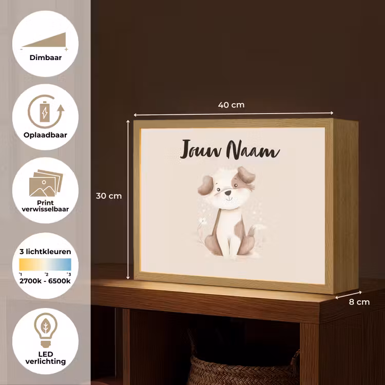 Hond - Gevlekt - Bruin Light Box met batterij (Wandlamp kind) middel -USP_websiteoverzichtNL