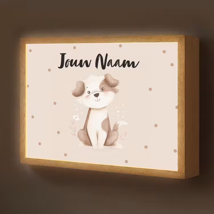 Hond - Gevlekt - Bruin - Stippen Light Box met batterij (Wandlamp kind) middel -z3d_website