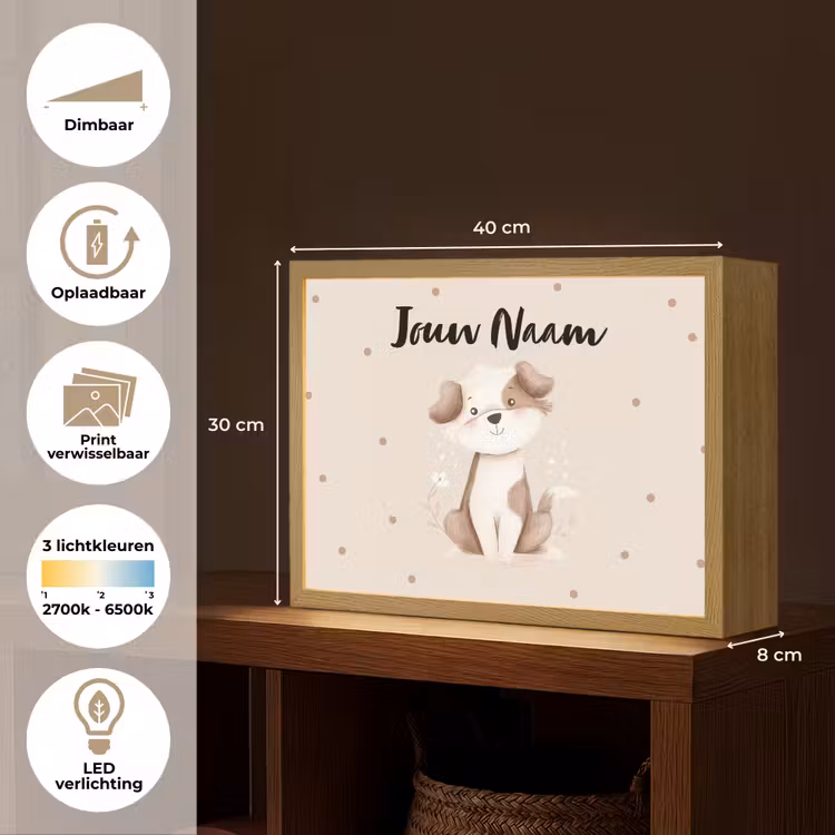 Hond - Gevlekt - Bruin - Stippen Light Box met batterij (Wandlamp kind) middel -USP_websiteoverzichtNL