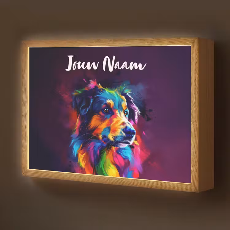 Hond - Kleurrijk - Dier - Dierenhoofd Light Box met batterij (Wandlamp kind) middel -z3d_website