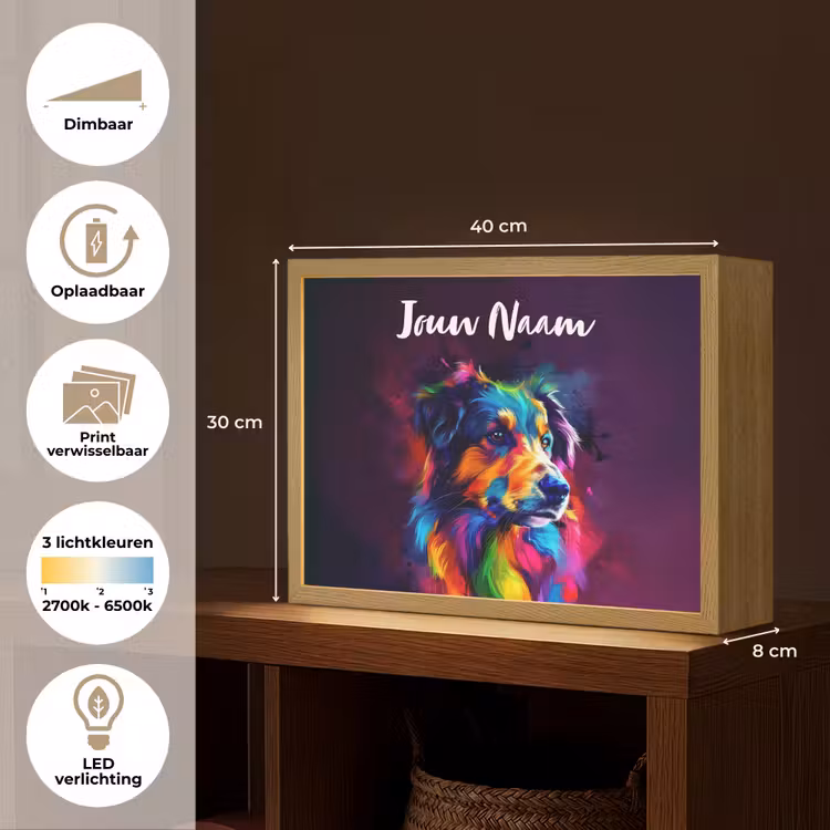 Hond - Kleurrijk - Dier - Dierenhoofd Light Box met batterij (Wandlamp kind) middel -USP_websiteoverzichtNL