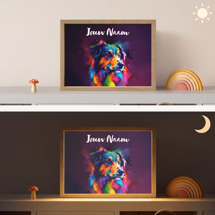 Hond - Kleurrijk - Dier - Dierenhoofd Light Box met batterij (Wandlamp kind) middel -sfeer3_kind