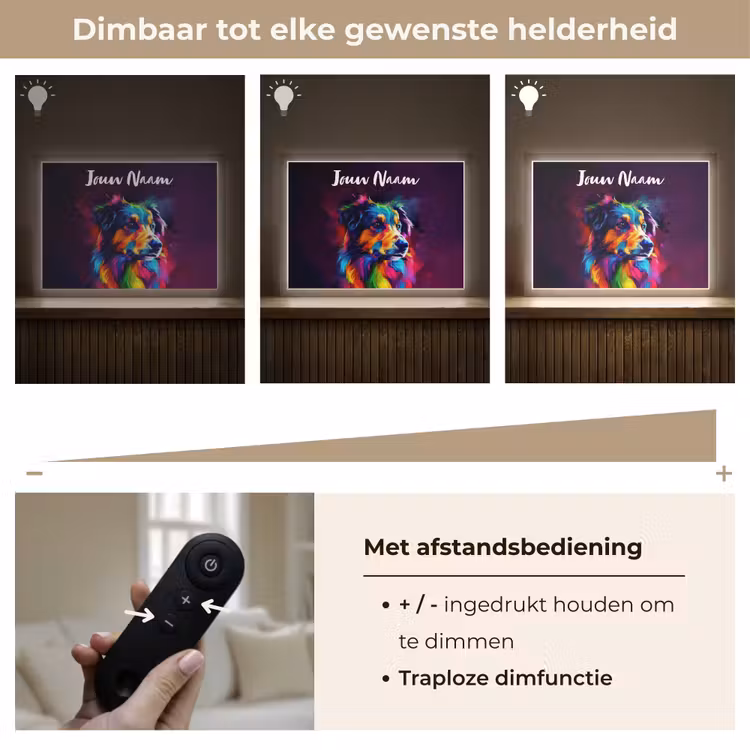 Hond - Kleurrijk - Dier - Dierenhoofd Light Box met batterij (Wandlamp kind) middel -USP_dimbaarNL