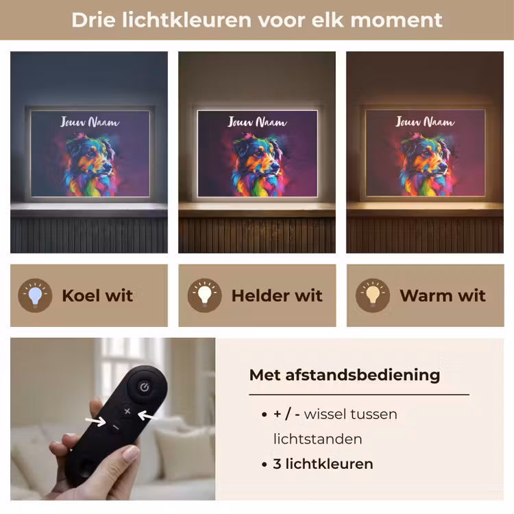 Hond - Kleurrijk - Dier - Dierenhoofd Light Box met batterij (Wandlamp kind) middel -USP_lichtkleurNL
