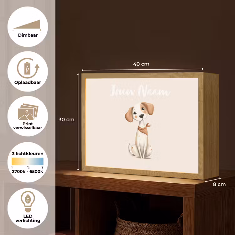 Hond - Pup - Beige Light Box met batterij (Wandlamp kind) middel -USP_websiteoverzichtNL