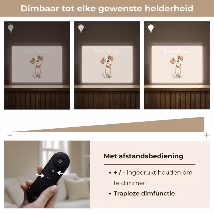 Hond - Pup - Beige Light Box met batterij (Wandlamp kind) middel -USP_dimbaarNL