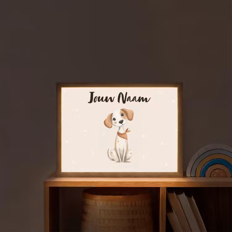 Hond - Pup - Beige - Stippen Light Box met batterij (Wandlamp kind) middel -sfeer1_kind