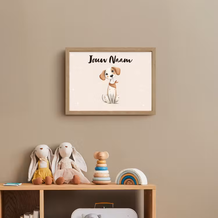 Hond - Pup - Beige - Stippen Light Box met batterij (Wandlamp kind) middel -sfeer2_kind