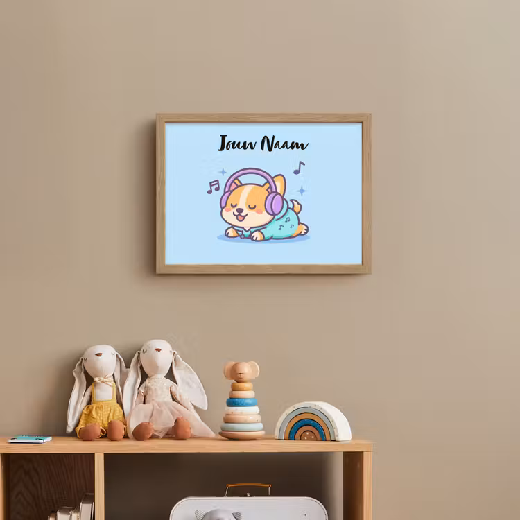 Hondje - Koptelefoon - Blauw - Muzieknoten Light Box met batterij (Wandlamp kind) middel -sfeer2_kind