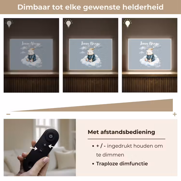 Ijsbeer - Pyjama - Wolken - Sterrenhemel Light Box met batterij (Wandlamp kind) middel -USP_dimbaarNL