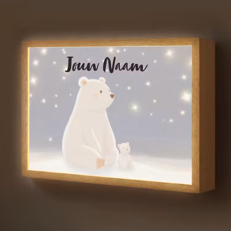 Ijsbeer - Sneeuw - Sterren - Blauw Light Box met batterij (Wandlamp kind) middel -z3d_website