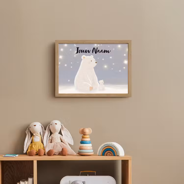 Ijsbeer - Sneeuw - Sterren - Blauw Light Box met batterij (Wandlamp kind) middel -sfeer2_kind