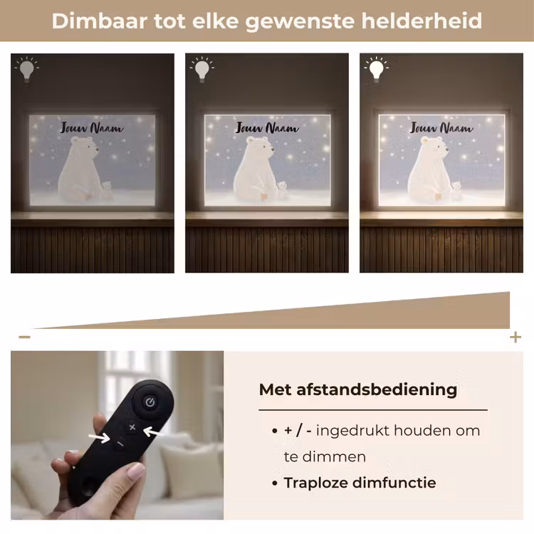 Ijsbeer - Sneeuw - Sterren - Blauw Light Box met batterij (Wandlamp kind) middel -USP_dimbaarNL