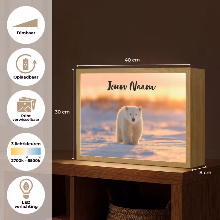 Ijsbeer - Sneeuw - Zonsopgang Light Box met batterij (Wandlamp kind) middel -USP_websiteoverzichtNL