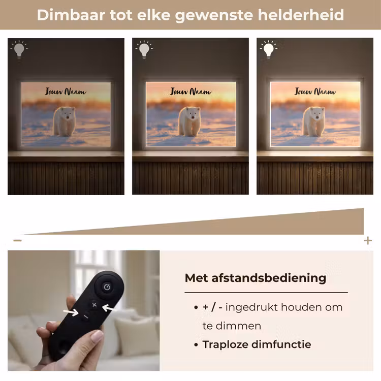 Ijsbeer - Sneeuw - Zonsopgang Light Box met batterij (Wandlamp kind) middel -USP_dimbaarNL