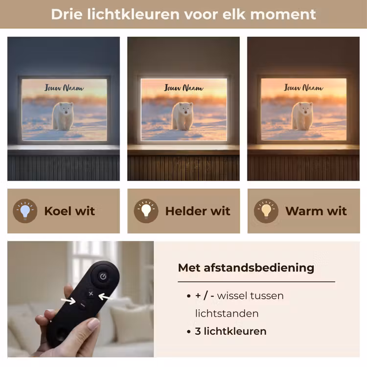 Ijsbeer - Sneeuw - Zonsopgang Light Box met batterij (Wandlamp kind) middel -USP_lichtkleurNL
