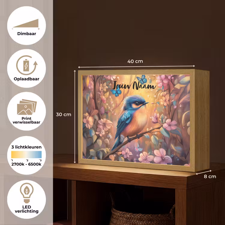 IJsvogel - Sprookjesbos - Roze - Bloemen Light Box met batterij (Wandlamp kind) middel -USP_websiteoverzichtNL