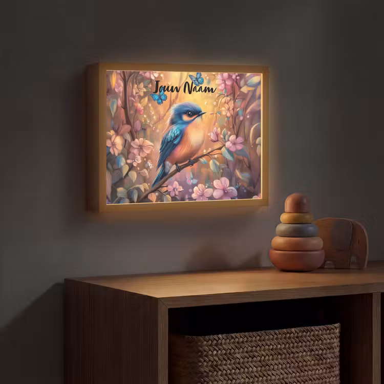 IJsvogel - Sprookjesbos - Roze - Bloemen Light Box met batterij (Wandlamp kind) middel -sfeer5_kind