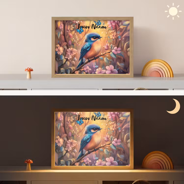 IJsvogel - Sprookjesbos - Roze - Bloemen Light Box met batterij (Wandlamp kind) middel -sfeer3_kind