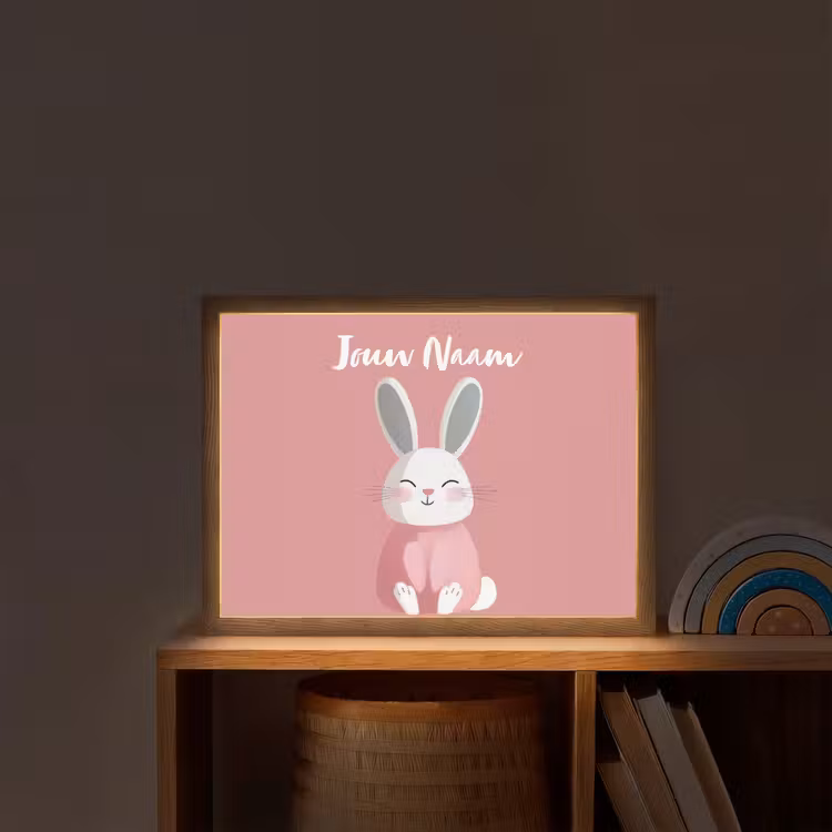 Illustratie - Konijn - Roze - Minimalistisch Light Box met batterij (Wandlamp kind) middel -sfeer1_kind