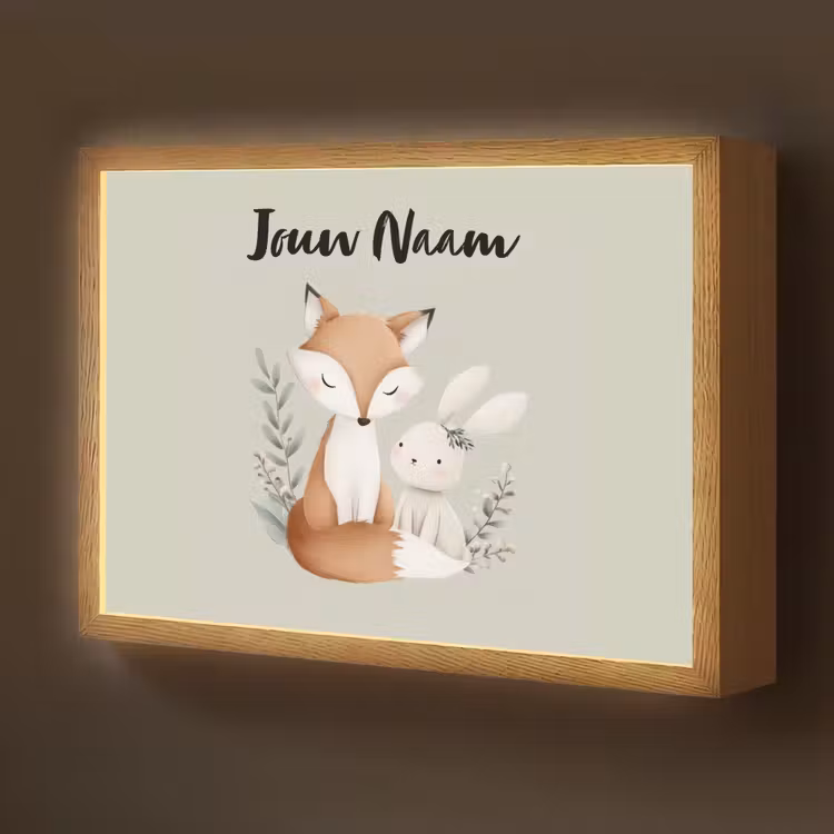 Illustratie - Vos - Konijn - Bladeren Light Box met batterij (Wandlamp kind) middel -z3d_website