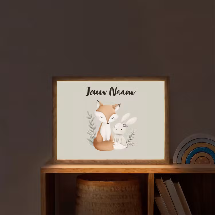 Illustratie - Vos - Konijn - Bladeren Light Box met batterij (Wandlamp kind) middel -sfeer1_kind