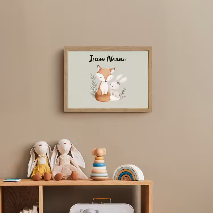 Illustratie - Vos - Konijn - Bladeren Light Box met batterij (Wandlamp kind) middel -sfeer2_kind