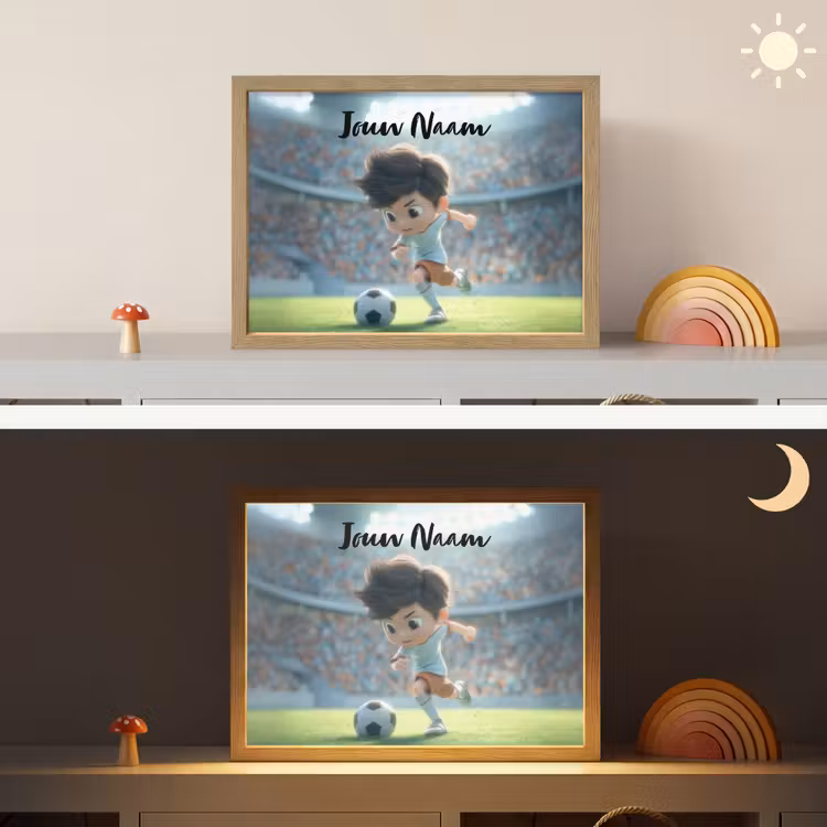 Jongen - Voetbal - Stadion - Zonlicht Light Box met batterij (Wandlamp kind) middel -sfeer3_kind