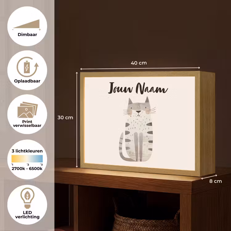 Kat - Dieren - Beige Light Box met batterij (Wandlamp kind) middel -USP_websiteoverzichtNL