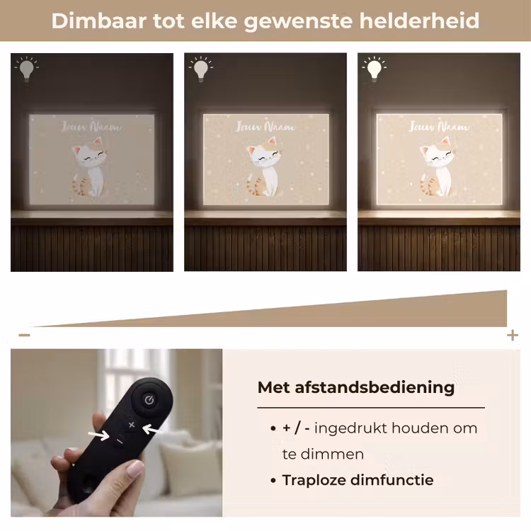 Kat - Kitten - Beige - Stippen Light Box met batterij (Wandlamp kind) middel -USP_dimbaarNL