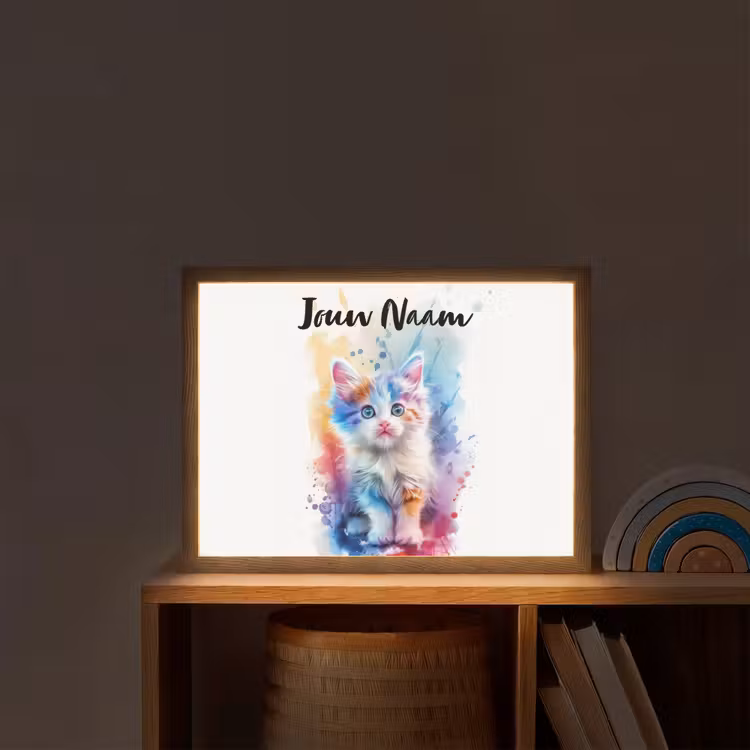 Kat - Kleurrijk - Verf - Dier - Wit Light Box met batterij (Wandlamp kind) middel -sfeer1_kind