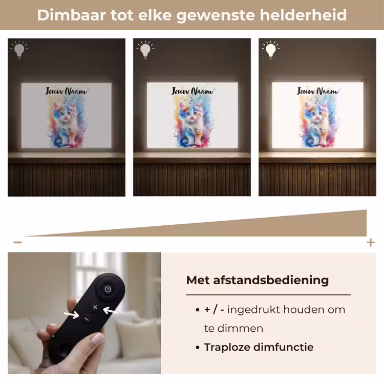 Kat - Kleurrijk - Verf - Dier - Wit Light Box met batterij (Wandlamp kind) middel -USP_dimbaarNL