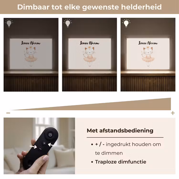 Kat - Minimalistisch - Tutu - Kroontje Light Box met batterij (Wandlamp kind) middel -USP_dimbaarNL