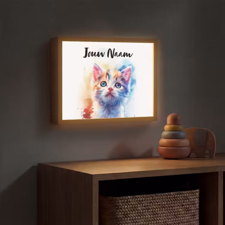 Kat - Portret - Kleuren - Verf - Wit Light Box met batterij (Wandlamp kind) middel -sfeer5_kind