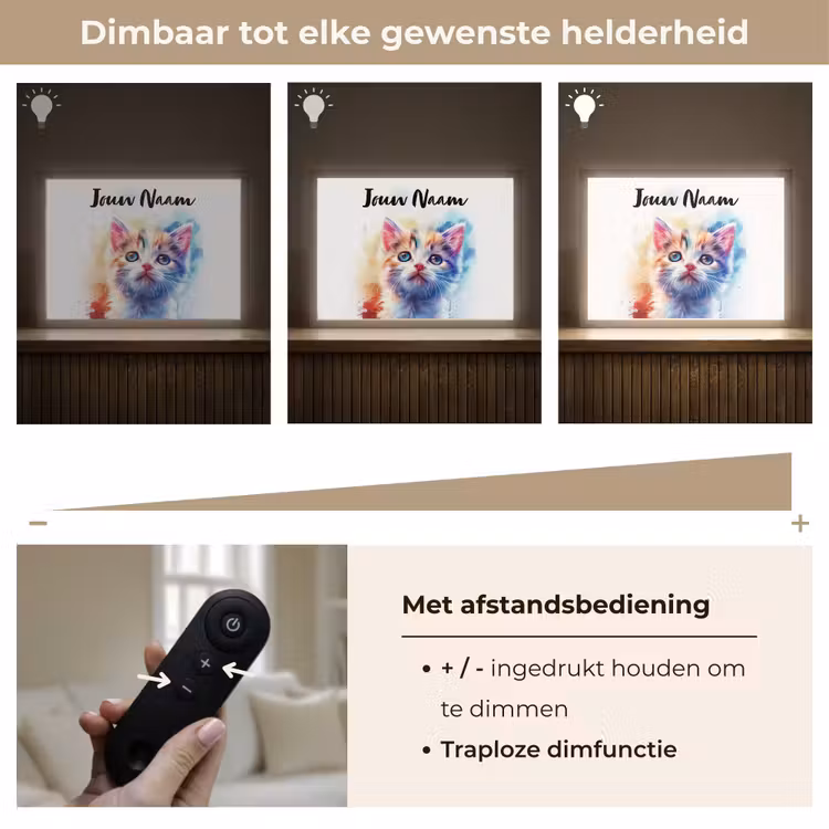 Kat - Portret - Kleuren - Verf - Wit Light Box met batterij (Wandlamp kind) middel -USP_dimbaarNL