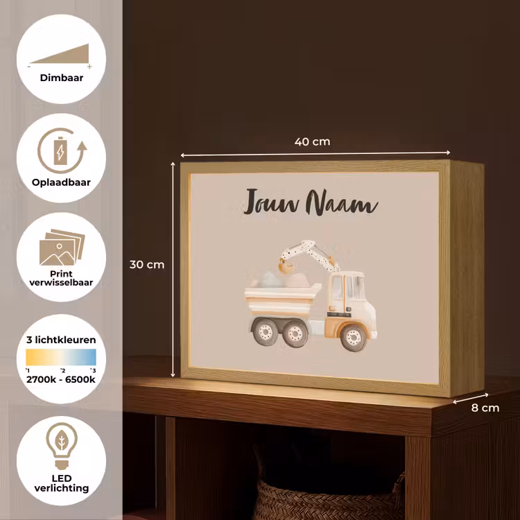 Kiepwagen - Auto - Beige - Stenen Light Box met batterij (Wandlamp kind) middel -USP_websiteoverzichtNL