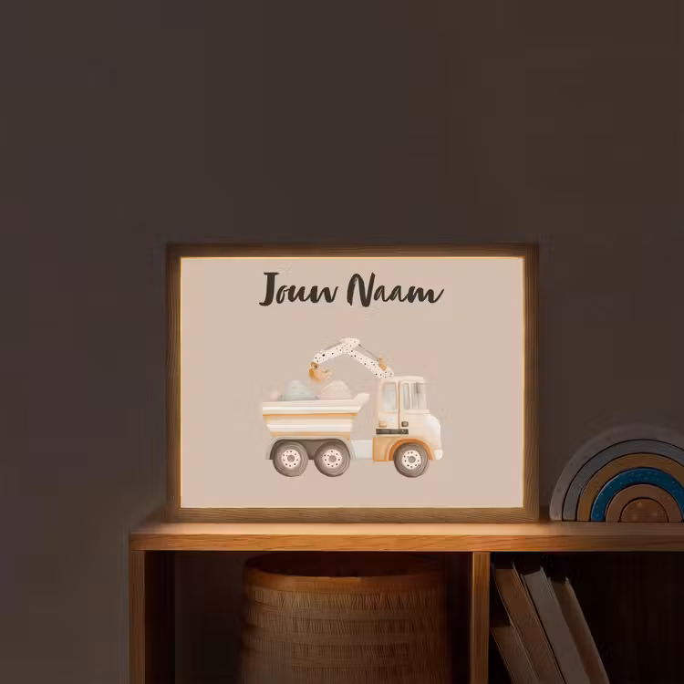 Kiepwagen - Auto - Beige - Stenen Light Box met batterij (Wandlamp kind) middel -sfeer1_kind