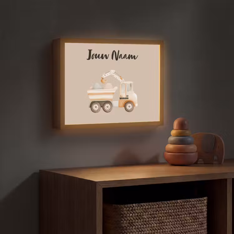 Kiepwagen - Auto - Beige - Stenen Light Box met batterij (Wandlamp kind) middel -sfeer5_kind