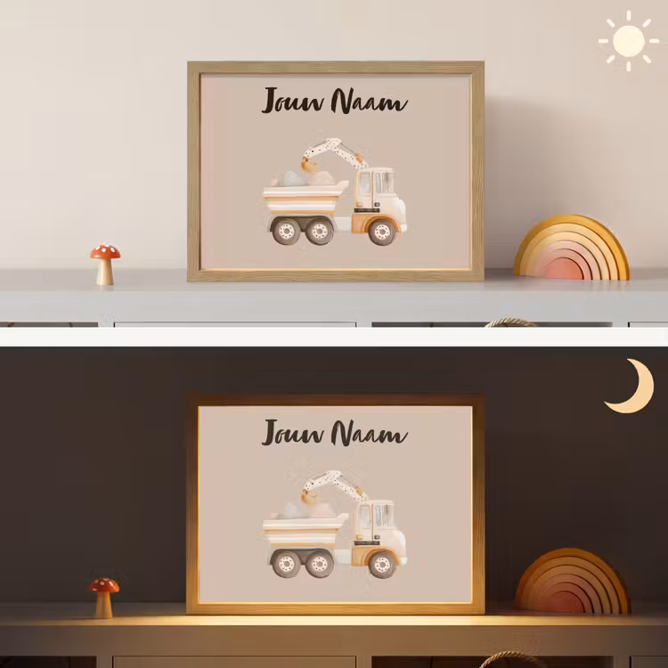 Kiepwagen - Auto - Beige - Stenen Light Box met batterij (Wandlamp kind) middel -sfeer3_kind
