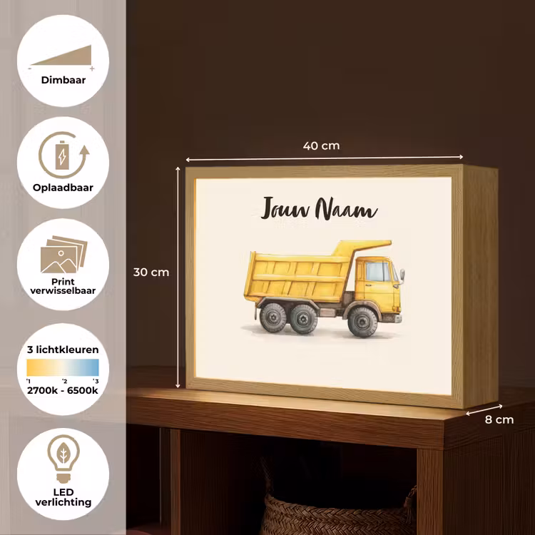 Kiepwagen - Getekend - Geel Light Box met batterij (Wandlamp kind) middel -USP_websiteoverzichtNL