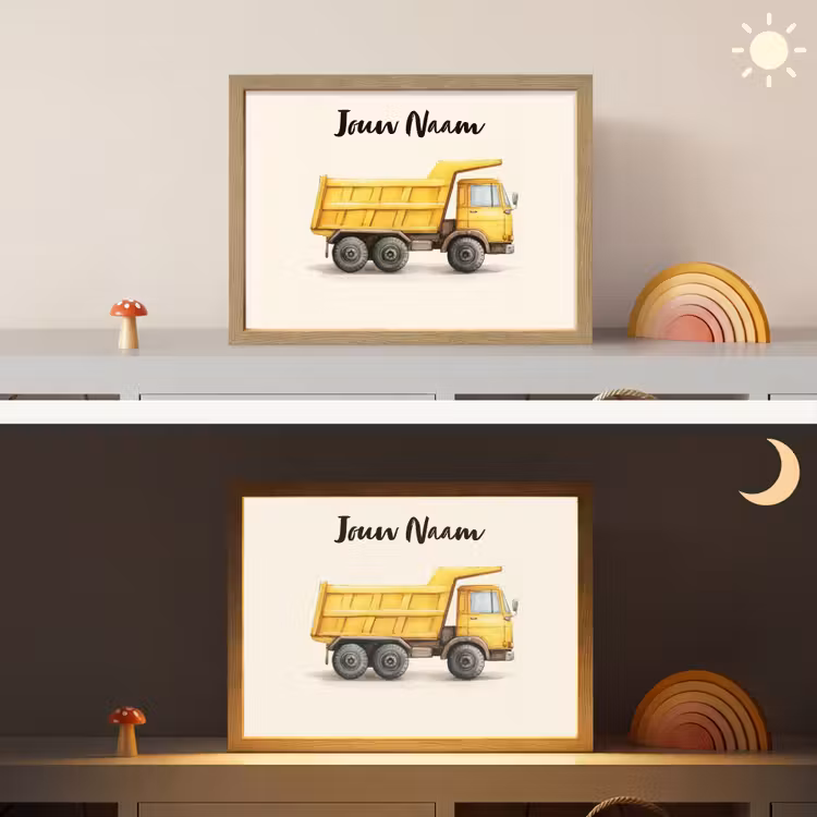 Kiepwagen - Getekend - Geel Light Box met batterij (Wandlamp kind) middel -sfeer3_kind