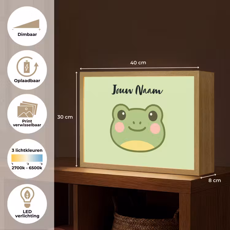 Kikker - Groen - Gezichtje Light Box met batterij (Wandlamp kind) middel -USP_websiteoverzichtNL