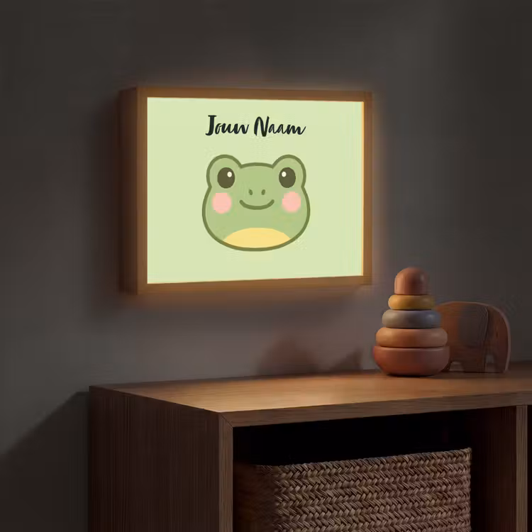 Kikker - Groen - Gezichtje Light Box met batterij (Wandlamp kind) middel -sfeer5_kind