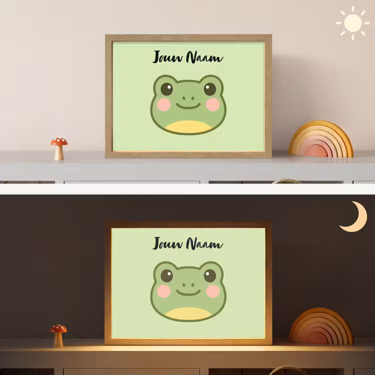 Kikker - Groen - Gezichtje Light Box met batterij (Wandlamp kind) middel -sfeer3_kind