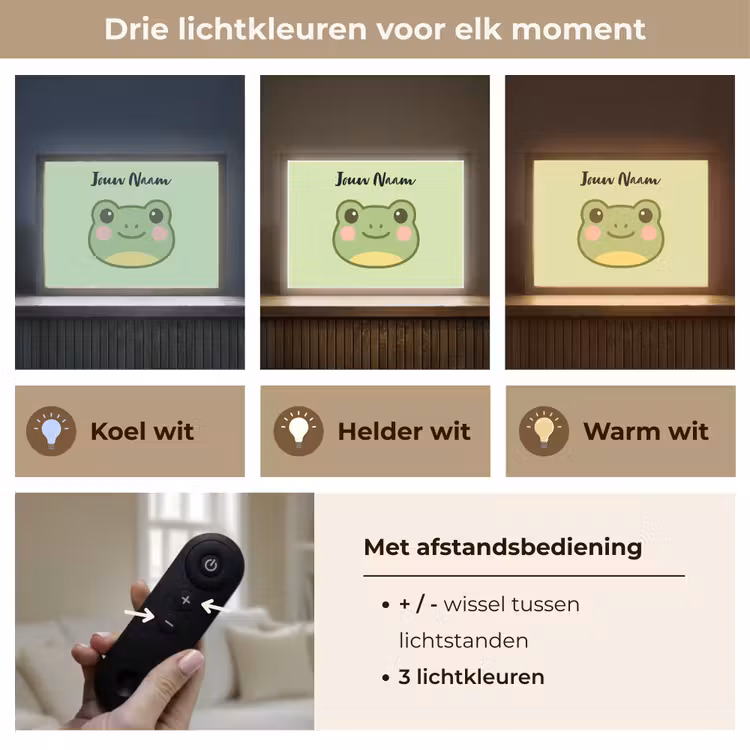 Kikker - Groen - Gezichtje Light Box met batterij (Wandlamp kind) middel -USP_lichtkleurNL