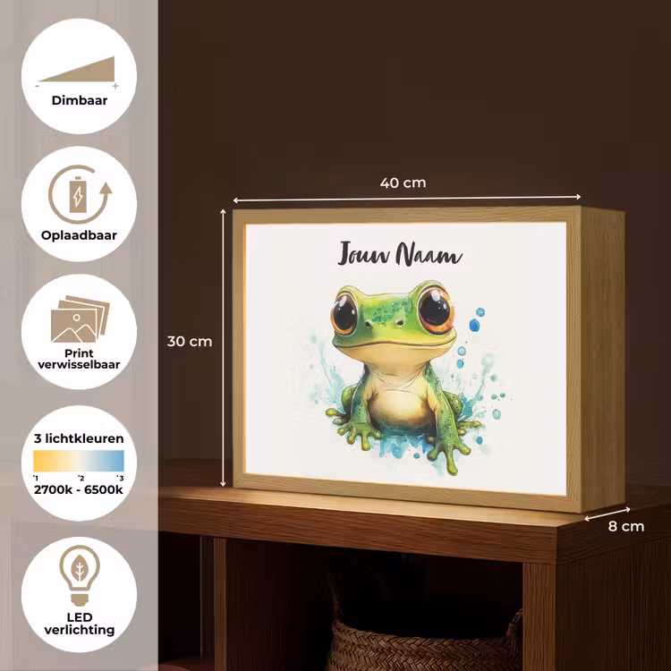 Kikker - Groen - Water - Dieren Light Box met batterij (Wandlamp kind) middel -USP_websiteoverzichtNL