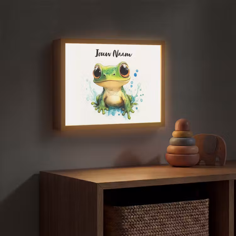 Kikker - Groen - Water - Dieren Light Box met batterij (Wandlamp kind) middel -sfeer5_kind