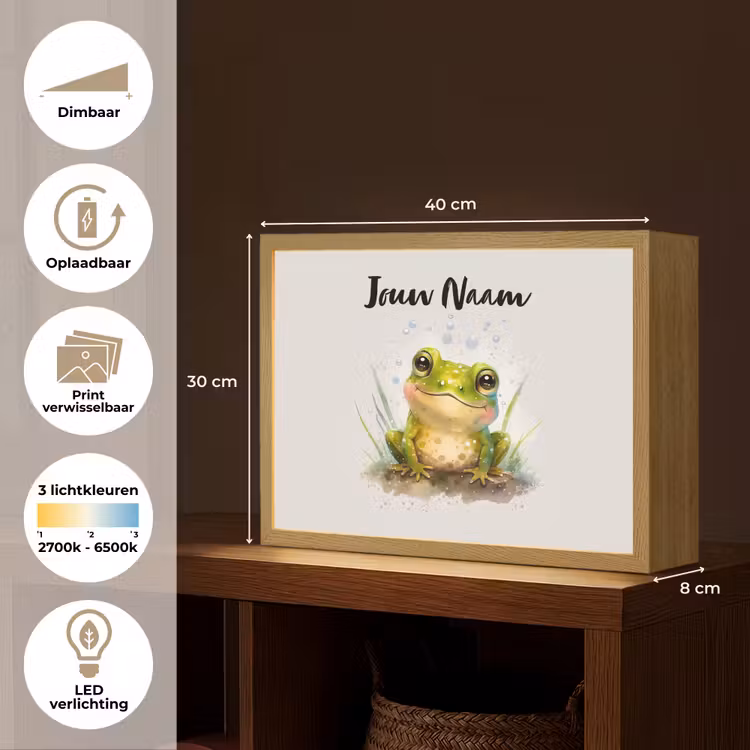 Kikker - Groen - Waterverf - Dieren - Jongen - Meisje Light Box met batterij (Wandlamp kind) middel -USP_websiteoverzichtNL