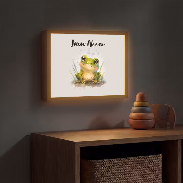 Kikker - Groen - Waterverf - Dieren - Jongen - Meisje Light Box met batterij (Wandlamp kind) middel -sfeer5_kind