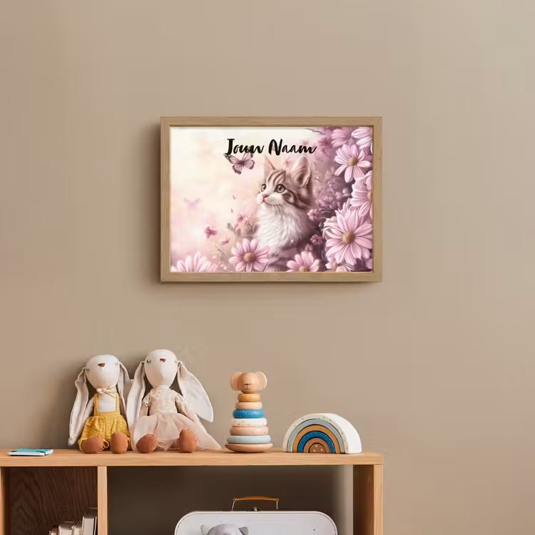Kitten - Bloemen - Vlinders - Paars Light Box met batterij (Wandlamp kind) middel -sfeer2_kind